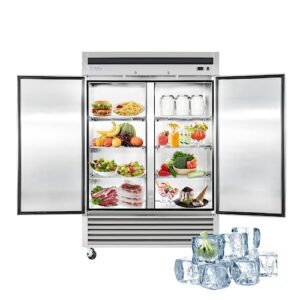 bluelinetech 54" w commercial refrigerator 2 solid door, 47.3 cu. ft stainless steel reach-in air cooling commercial fridge cooler for restuarant etl