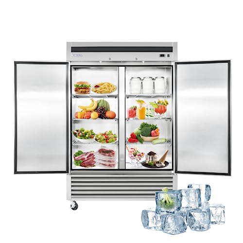 BLUELINETECH 54" W Commercial Refrigerator 2 Solid Door, 47.3 cu. ft Stainless Steel Reach-in Air Cooling Commercial Fridge Cooler for Restuarant ETL