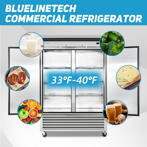 BLUELINETECH 54" W Commercial Refrigerator 2 Solid Door, 47.3 cu. ft Stainless Steel Reach-in Air Cooling Commercial Fridge Cooler for Restuarant ETL