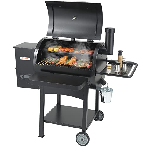 VEVOR Smoker Pellet Grill,Portable Wood Pellet Grill with Cart for Outdoor Cooking, Barbecue Camping,Picnic,Patio and Backyard,580 sq,Black