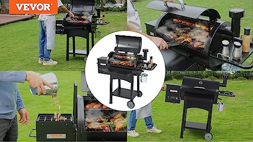 VEVOR Smoker Pellet Grill,Portable Wood Pellet Grill with Cart for Outdoor Cooking, Barbecue Camping,Picnic,Patio and Backyard,580 sq,Black