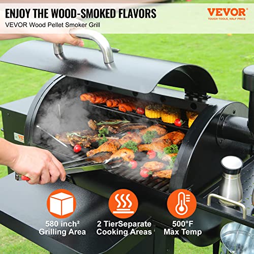 VEVOR Smoker Pellet Grill,Portable Wood Pellet Grill with Cart for Outdoor Cooking, Barbecue Camping,Picnic,Patio and Backyard,580 sq,Black