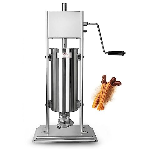 BADEZ Hand Crank Churro Maker, 5L Stainless Steel Spanish Churro Machine, with 4 Nozzles, Commercial Latin Fruit Machine for Restaurants Cafeterias Bakeries Home