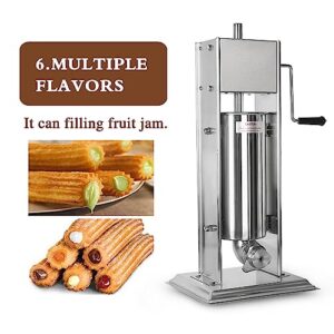 BADEZ Hand Crank Churro Maker, 5L Stainless Steel Spanish Churro Machine, with 4 Nozzles, Commercial Latin Fruit Machine for Restaurants Cafeterias Bakeries Home