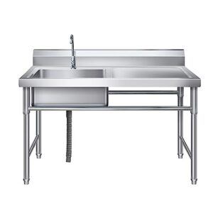 zxlbtnb freestanding single bowl sink kitchen sink 201 stainless steel commercial sink with faucet for restaurant kitchen laundry room garage indoor outdoor 100 * 50 * 80cm leftslot