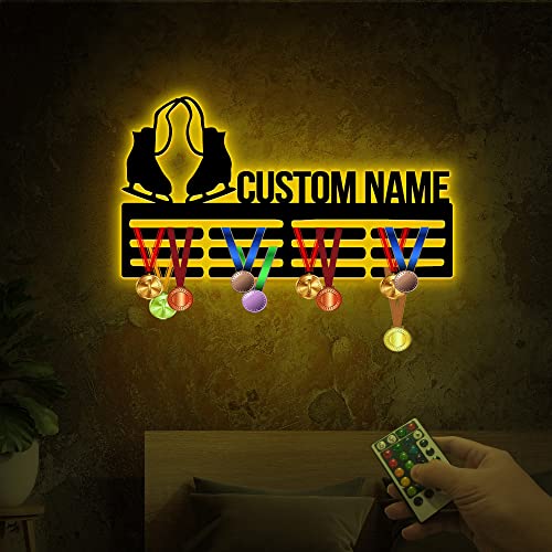 Metal Sign Led Light, Custom Name Skating Medal Hanger with Led Light, Medal Holder Display Rack for Awards and Ribbons, Tiered Award Rack, Sports Medal Hanger