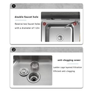 ORNBDDM Commercial Stainless Steel Sink，Stainless Steel Utility Sink,Single Bowl Commercial Kitchen Sink w/Workbench, Utility Kitchen Sinks W/Faucet/Drain Kit 90 * 50 * 80cm/35.4 * 19.7 * 31.5in A