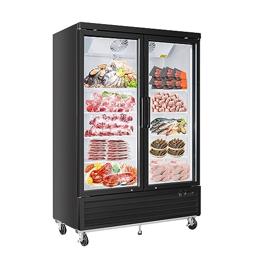 BLUELINETECH Commercial Display Freezer 35 Cu.ft, Double Swing Glass Door Reach in Fridge with 8 Shelves LED Lightning, 56.4" W, -8℉-0℉