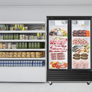 BLUELINETECH Commercial Display Freezer 35 Cu.ft, Double Swing Glass Door Reach in Fridge with 8 Shelves LED Lightning, 56.4" W, -8℉-0℉