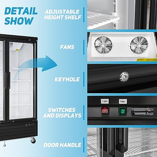 BLUELINETECH Commercial Display Freezer 35 Cu.ft, Double Swing Glass Door Reach in Fridge with 8 Shelves LED Lightning, 56.4" W, -8℉-0℉