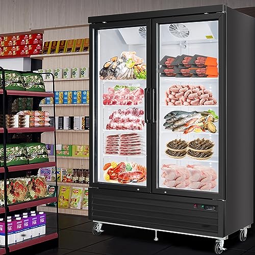 BLUELINETECH Commercial Display Freezer 35 Cu.ft, Double Swing Glass Door Reach in Fridge with 8 Shelves LED Lightning, 56.4" W, -8℉-0℉