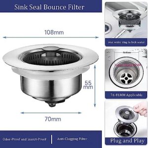 3-in-1 Stainless Steel Sink Aid,Kitchen Sink Drain Strainer,Kitchen Sink Drain Basket,Kitchen Sink Odor Filter (Color : 1pcs)