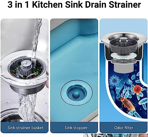 3-in-1 Stainless Steel Sink Aid,Kitchen Sink Drain Strainer,Kitchen Sink Drain Basket,Kitchen Sink Odor Filter (Color : 1pcs)