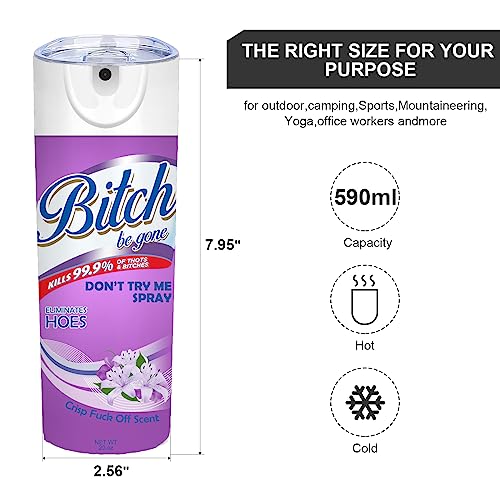 TUMBTU Bitch be Gone Insulated Skinny Tumblers Funny gift 20oz - Reusable Stainless Steel Water Bottle for Hot & Cold Drinks Tea Cup Iced Coffee Travel Cup Coffee Mug with Lid Fake Nozzle