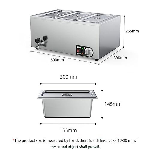 3-Pan Commercial Food Warmer, 1.5KW Electric Steam Table 4L*3, Professional Stainless Steel Buffet for Catering and Restaurants 60 * 38 * 25cm