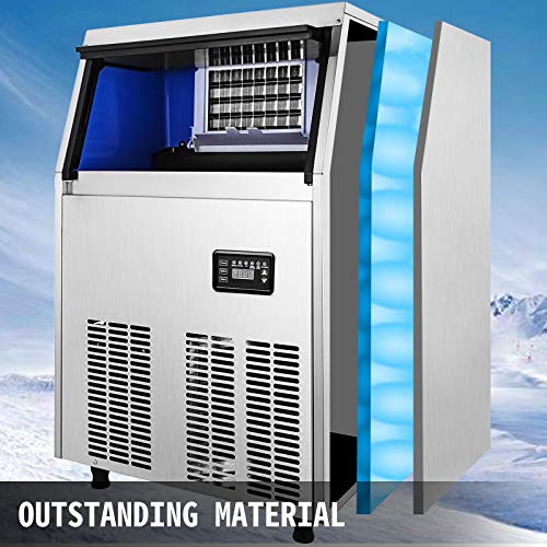 VEVOR Commercial Ice Maker Machine, 90-100LBS/24H with 33LBS Bin Stainless Steel & Perfectware - PW Icebags-DS-100ct 10lb Ice Bags with Drawstring-100ct