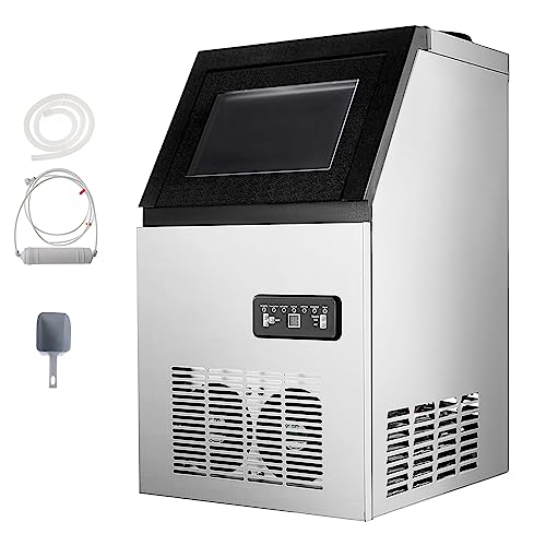 SmaketBuy Commercial Ice Maker Machine 90LBS/24H Stainless Steel Commercial Ice Maker Auto Operation 24LBS Storage 24 Cubes Freestanding Commercial Ice Cube Maker for Restaurant, Coffee Shop, Bar