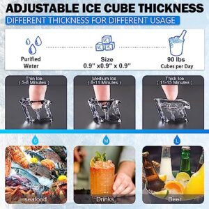 SmaketBuy Commercial Ice Maker Machine 90LBS/24H Stainless Steel Commercial Ice Maker Auto Operation 24LBS Storage 24 Cubes Freestanding Commercial Ice Cube Maker for Restaurant, Coffee Shop, Bar