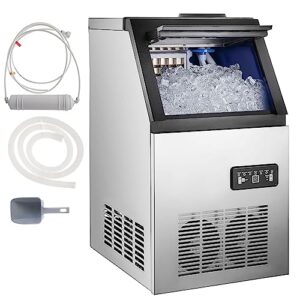 smaketbuy commercial ice maker machine 110lbs/24h stainless steel commercial ice maker auto operation 24lbs storage 32 cubes freestanding commercial ice cube maker for restaurant, coffee shop, bar