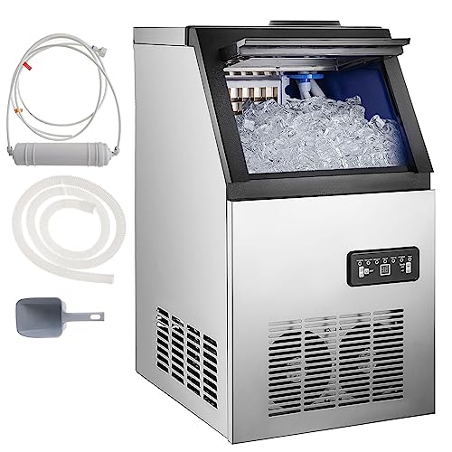 SmaketBuy Commercial Ice Maker Machine 110LBS/24H Stainless Steel Commercial Ice Maker Auto Operation 24LBS Storage 32 Cubes Freestanding Commercial Ice Cube Maker for Restaurant, Coffee Shop, Bar