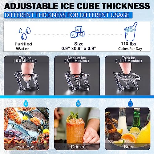 SmaketBuy Commercial Ice Maker Machine 110LBS/24H Stainless Steel Commercial Ice Maker Auto Operation 24LBS Storage 32 Cubes Freestanding Commercial Ice Cube Maker for Restaurant, Coffee Shop, Bar
