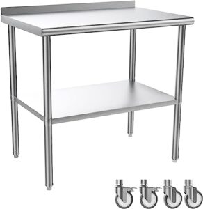 rovsun 36' x 24'' stainless steel table for prep & work,commercial worktables & workstations,heavy duty metal table with wheels & backsplash for kitchen, restaurant,home