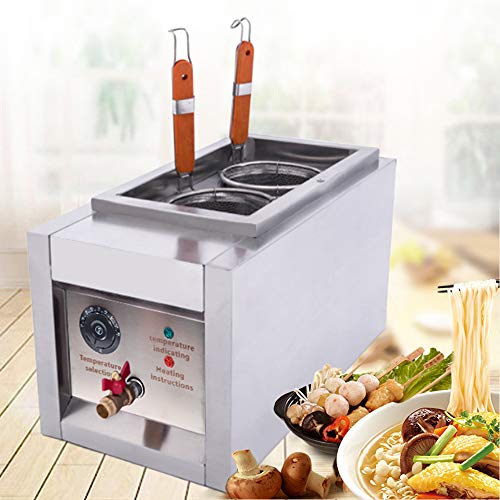 Cutycaty Electric Pasta Cooking Machine Stainless Steel Noodle Oven Pasta Cooking Tool, 2 Holes Noodle Cooking Machine 110v Noodle Maker, Commercial Pasta Cooker with Rotary Temperature Control