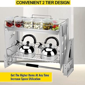 Pull-Down Dish Rack System and Spice Rack - 2 Tier Upper Cabinet Pull-Out Organizer for Cabinets ≥58cm, Durable Stainless Steel - 36x27x52cm