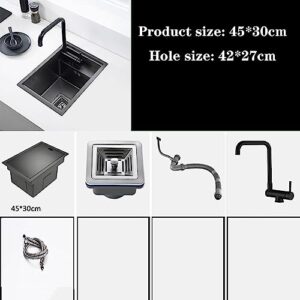 oiakus Hidden Stainless Steel Sink, Kitchen Sink Single Bowl, Small Size Bar Sink Workstation, with Folding Tap and Drain Kit, Topmount/Undermount Moun, 45 * 30cm