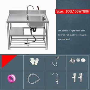 HATAI Freestanding Stainless Steel Sink 304 Stainless Steel Utility Sink Freestanding 1 Compartment Kitchen Sink with Worktop Commercial Restaurant Sink Set Commercial/Industrial Sink