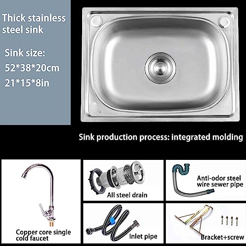 Stainless Steel Sink utility sink single bowl wall mount utility sink Commercial Wall Mount Hand Basin for Restaurant, Kitchen and Home kitchen sink and faucet combo set ( Size : 52*38*20cm/21*15*8in