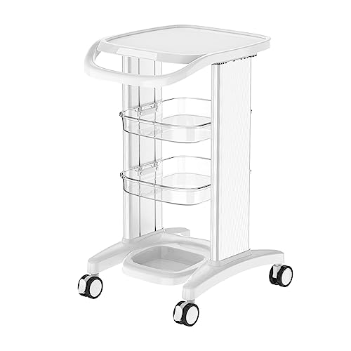 RDBSMGX ABS Beauty Trolley 3-Layer Adjustable Height Storage Shelf Rolling Trolley Placing Instruments + Storage Function Double Aluminium Alloy Pillars 0.8cm High Non-Slip Fence