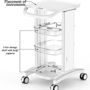 RDBSMGX ABS Beauty Trolley 3-Layer Adjustable Height Storage Shelf Rolling Trolley Placing Instruments + Storage Function Double Aluminium Alloy Pillars 0.8cm High Non-Slip Fence