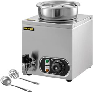 vevor commercial soup warmer, 7.4 qt capacity, 300w 110v electric food warmer, adjustable temp.86-185℉, stainless steel countertop soup pot with tap, bain marie food warmer for cheese/hot dog/rice