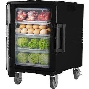 vevor insulated food pan carrier, 82 qt capacity hot box, food-grade lldpe material, front loading portable food warmer w/handles, end loader w/wheels for restaurant, canteen, etc. black
