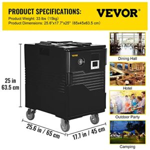 VEVOR Insulated Food Pan Carrier, 82 Qt Capacity Hot Box, Food-Grade LLDPE Material, Front Loading Portable Food Warmer w/Handles, End Loader w/Wheels for Restaurant, Canteen, etc. Black