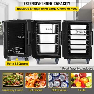 VEVOR Insulated Food Pan Carrier, 82 Qt Capacity Hot Box, Food-Grade LLDPE Material, Front Loading Portable Food Warmer w/Handles, End Loader w/Wheels for Restaurant, Canteen, etc. Black