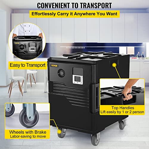 VEVOR Insulated Food Pan Carrier, 82 Qt Capacity Hot Box, Food-Grade LLDPE Material, Front Loading Portable Food Warmer w/Handles, End Loader w/Wheels for Restaurant, Canteen, etc. Black