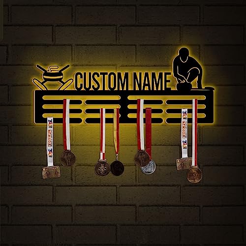 Custom Metal Yard Sign Light, Custom Curling Medal Hanger with Led Light, Medal Holder Display Rack for Awards and Ribbons, Tiered Award Rack, Curling Medal Rack Gift