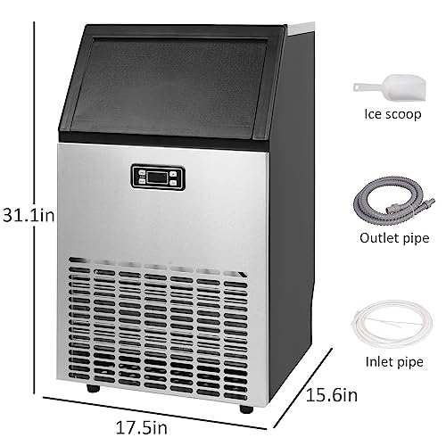 Clarfey 80LBS/24H Commercial Ice Maker with 33LBS Storage Bin Stainless Steel Automatic Operation Under Counter Ice Machine
