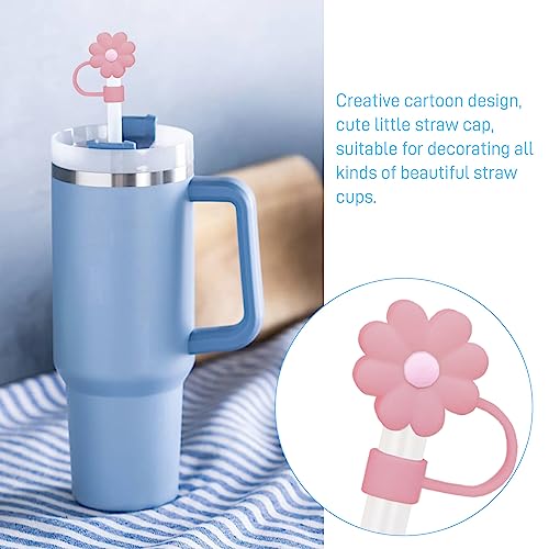 8 Pack Compatible with Stanley 30&40 Oz Tumbler, 10mm Flower Straw Covers Cap, Cute Silicone Straw Covers, Straw Protectors, Various Shapes Soft Silicone Straw Lids for 10mm Straws