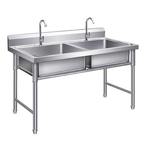 commercial stainless steel sink with 2 compartments,large double bowl sink,kitchen sink industrial sink,with 2 faucet,for garage, restaurant, kitchen(47.2 * 23.6 * 31.5in)