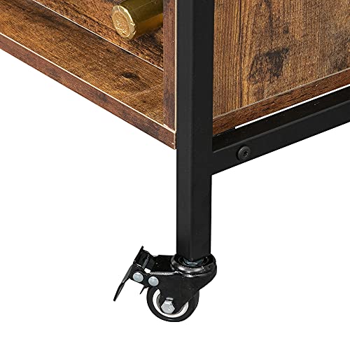 DARDDI Kitchen Island Serving Cart with Stemware Holder and Wine Bottle Racks,Two-Layer Double-Armrest Rolling Storage Cart,360° Omnidirectional Lockable Casters for Home,Dining Room,Office,Restaurant