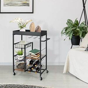 LIUJUN Serving Cart Metal Frame Rolling 4-Tier Kitchen Bar Cart Rolling Wine Rack Removable Tray Basket