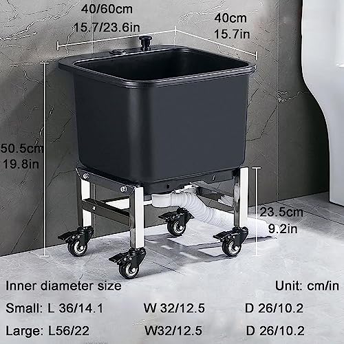 MObyat Portable Mop Sink, FreeStanding Wash Station with Outlet Pipe, Drain Button/4 Swivel Wheel with Brak/Stainless Steel Sturdy Base, for Laundry/Backyard/Garag/Kitchen/Restaurant/Garden/Hospital