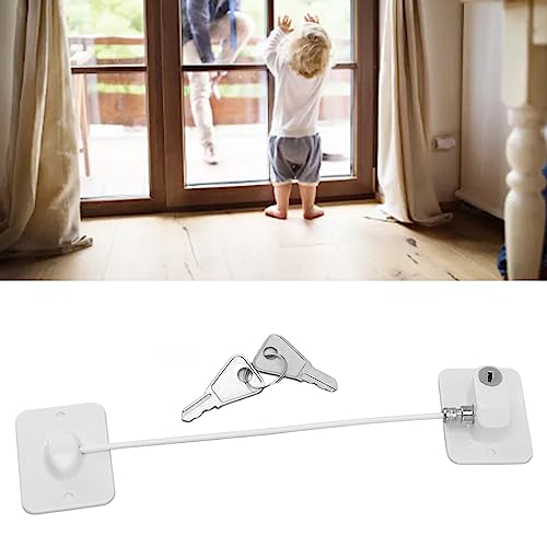 Jopwkuin Window Lock Cable Restrictor, Lock Key Unlocking Easy Installation Durable for Refrigerators