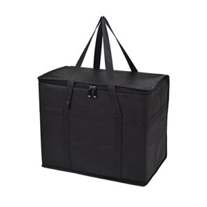 lukery insulated reusable grocery bag with zipper, collapsible cooler bag tote heavy-duty insulated food pizza delivery bag, shopping bags for groceries & frozen foods (16"x 9"x 13",black)