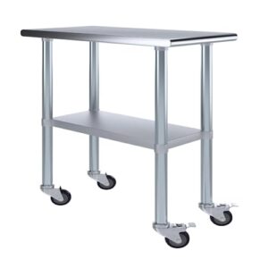commercial stainless steel work table with undershelf & casters (14x30)