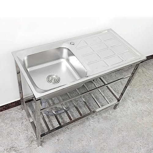 Free Standing Single Bowl Commercial Kitchen Sink With Bracket Stainless Steel Laundry Sink With Mounting Gloves And Drain Outdoor Garden Sink W/Workbench For Restaurant Garage Backyard ( Size : L29.5