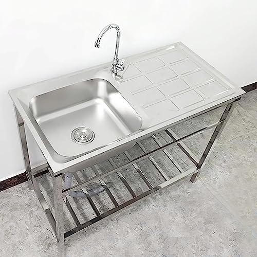 Commercial Stainless Steel Sink Single Bowl Free Standing Utility Sink Restaurant Kitchen Sink W/Faucet Outdoor Sink With Storage Rack And Workbench For Garage Restaurant Outdoor Backyard ( Size : L29